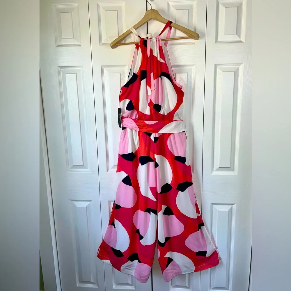 NWT Nordstrom Gibson belted halter romper, bright geometric print Sz M(8/10) - Picture 4 of 14